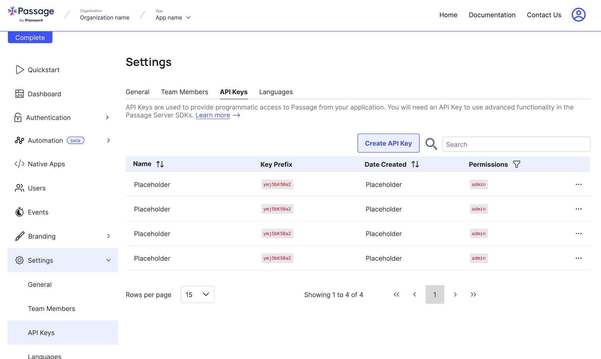 App settings page