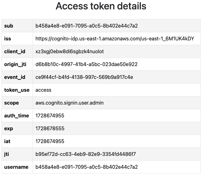 Access token details