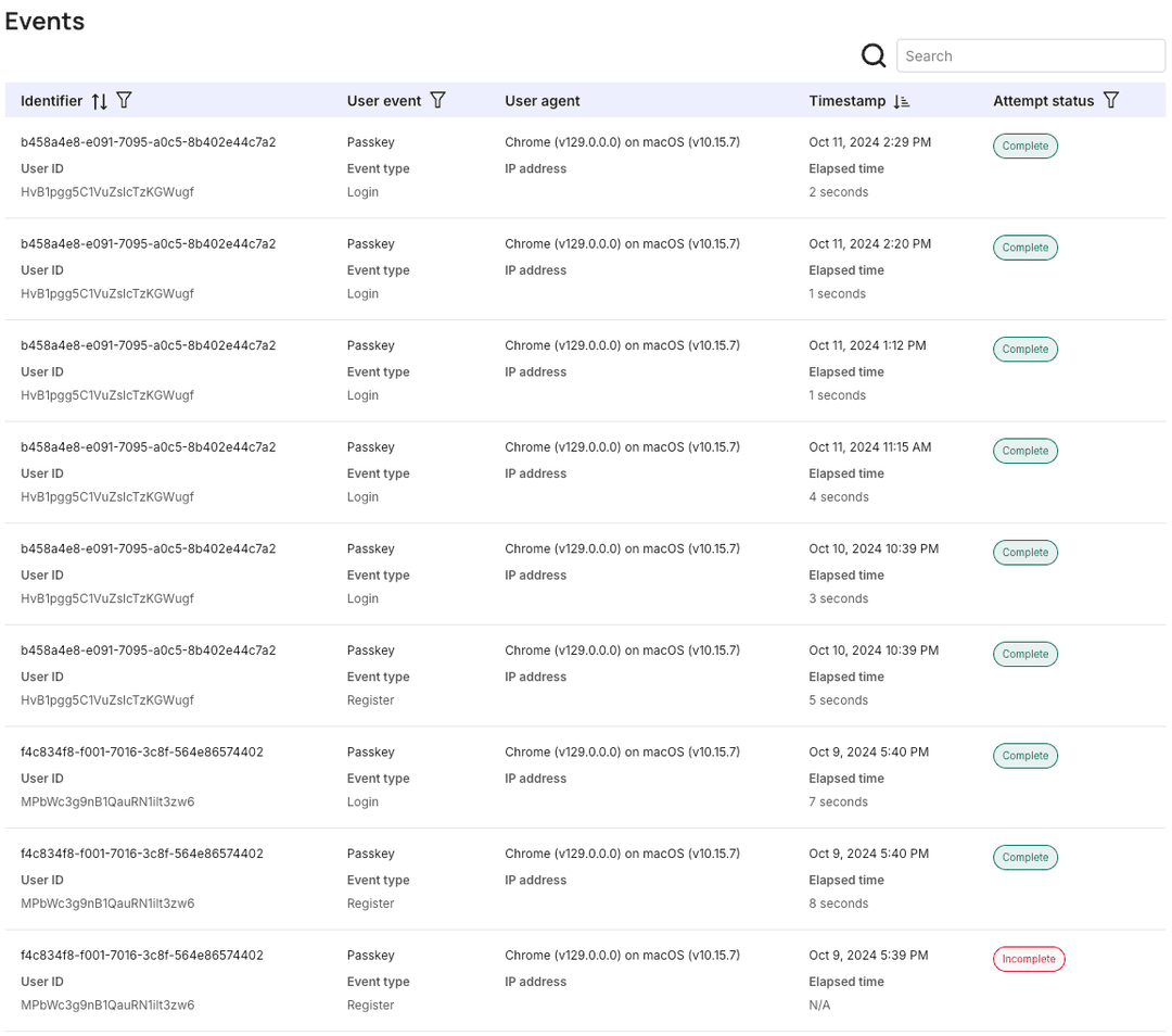 Passage user events