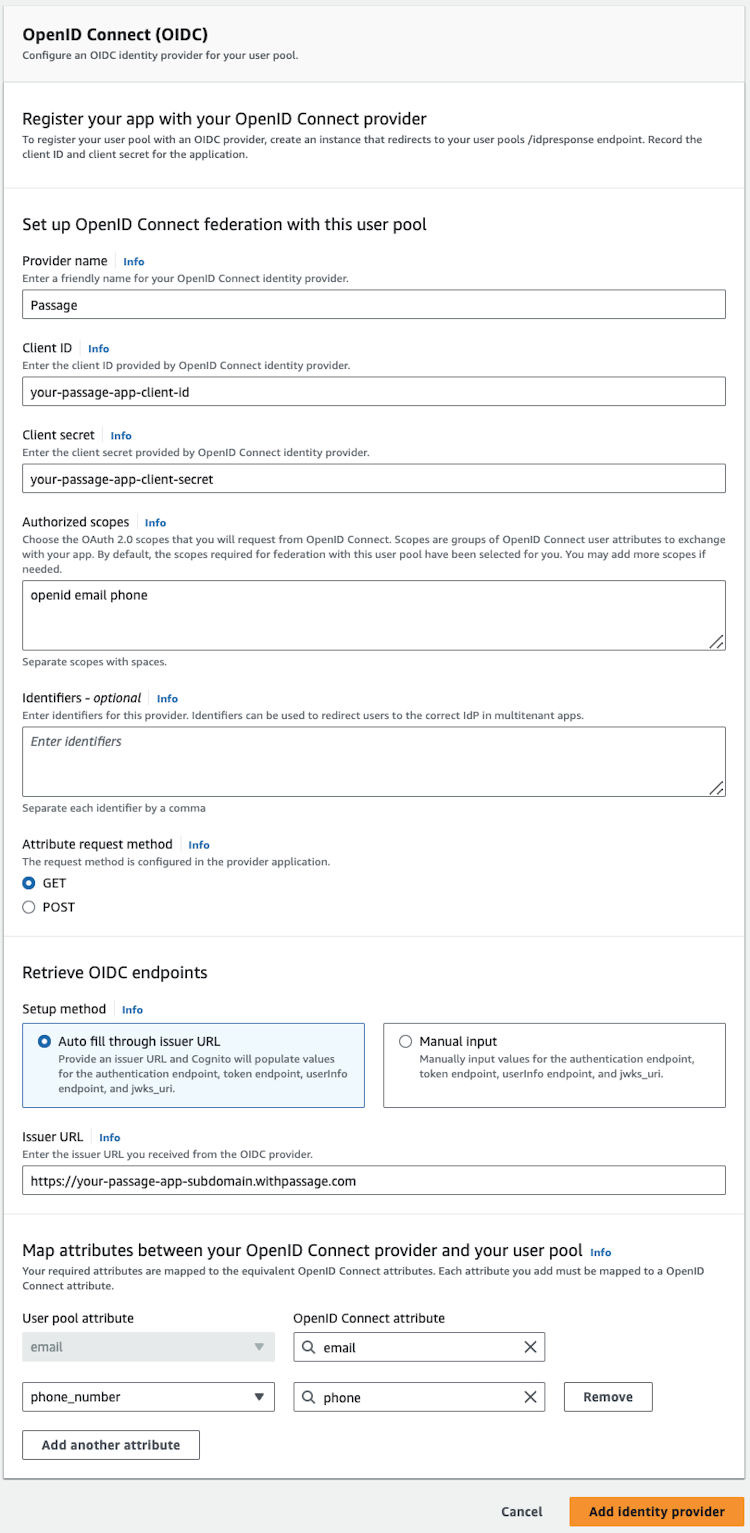 AWS Cognito settings