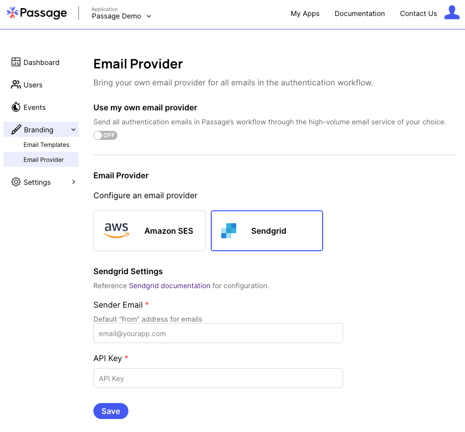 Console configure sendgrid settings