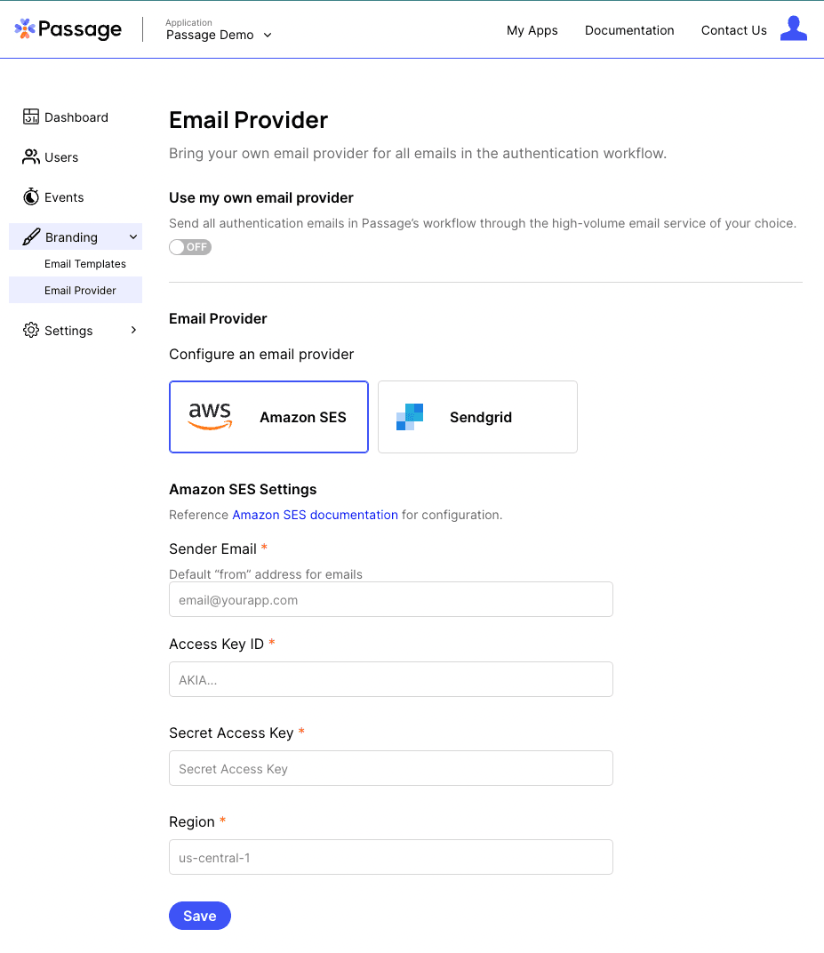 Console configure SES settings