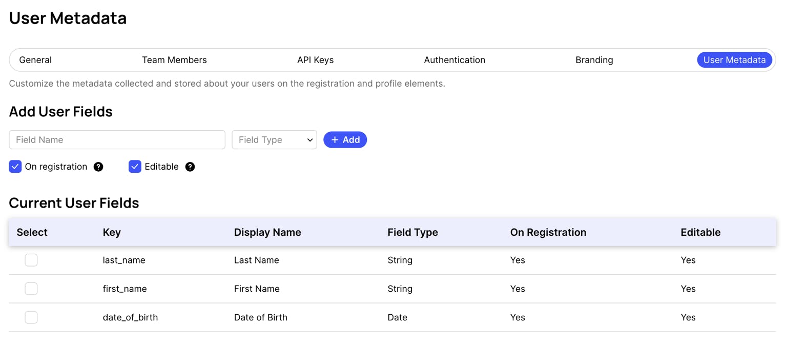 Custom user registration fields in Console