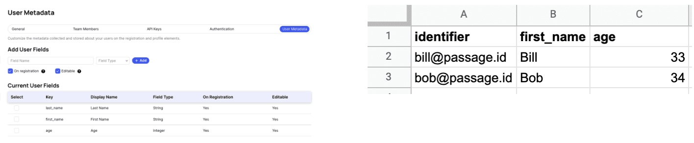 Screen showing example user migration